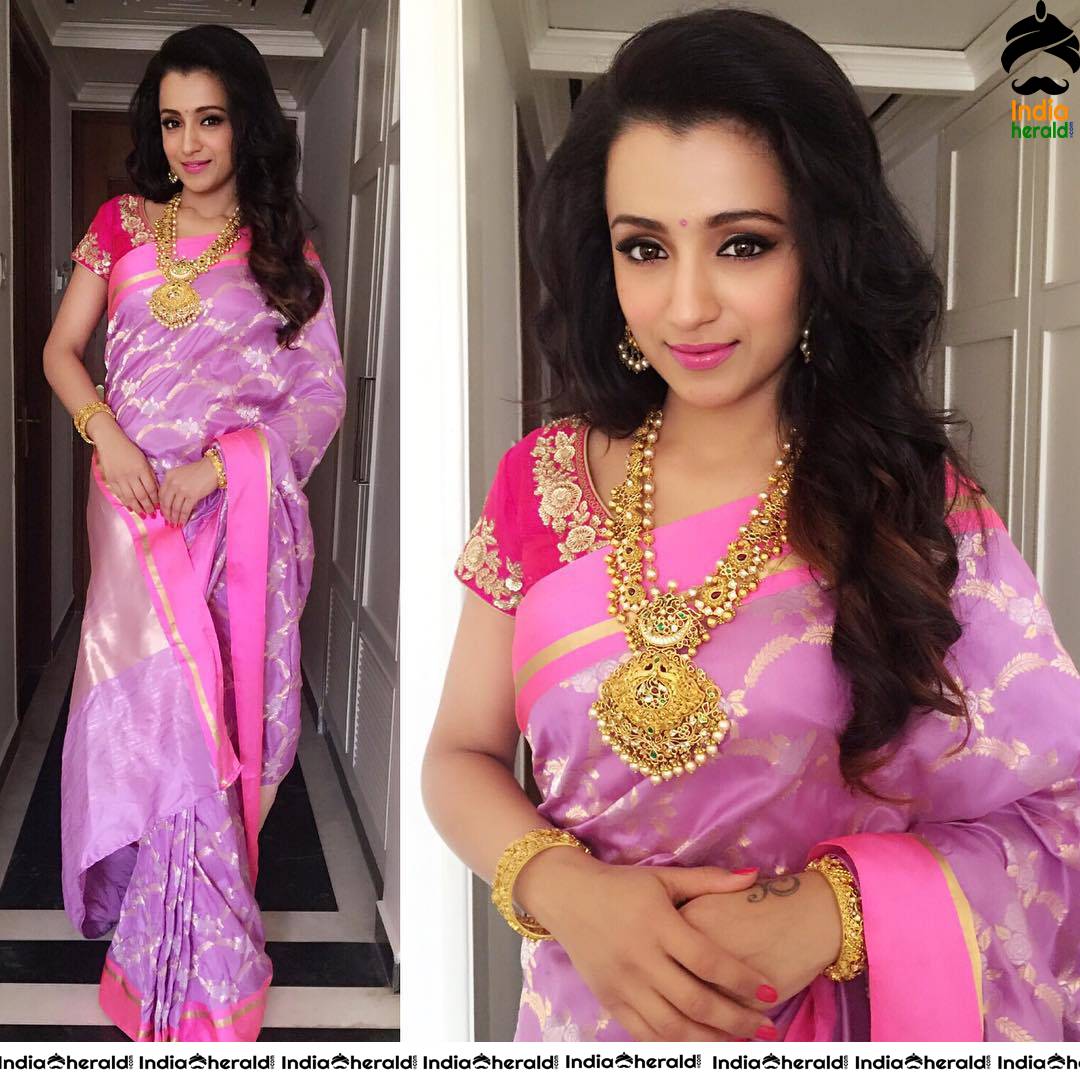 Trisha Hot Navel Show Photos in Saree