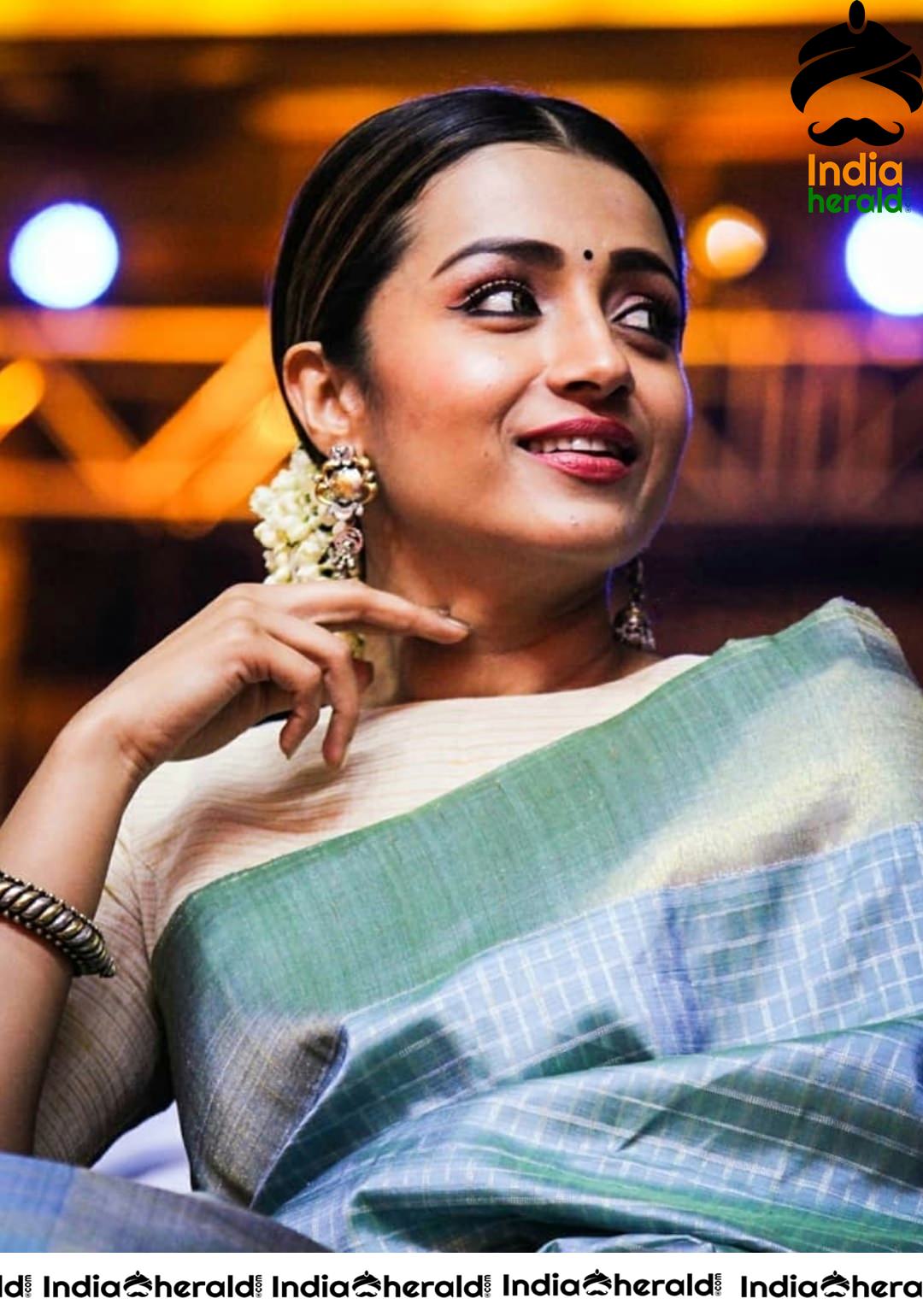 Trisha Looking So Beauteous with Bindhi and Jasmine Flowers