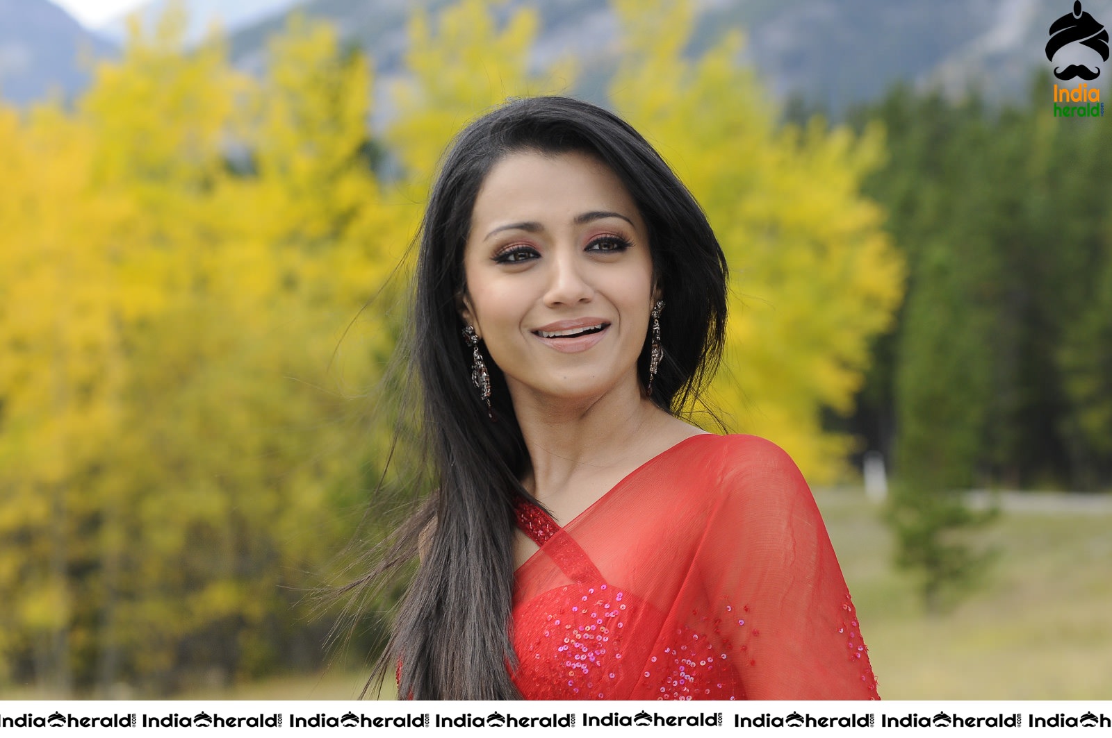 Trisha Oozes Hotness in Red Transparent Saree and exposes Hot Navel