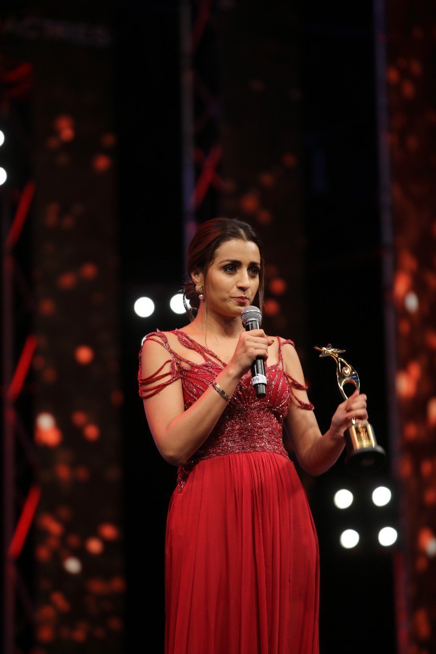 Trisha Receiving SIIMA Awards 2019 At Doha Set 2