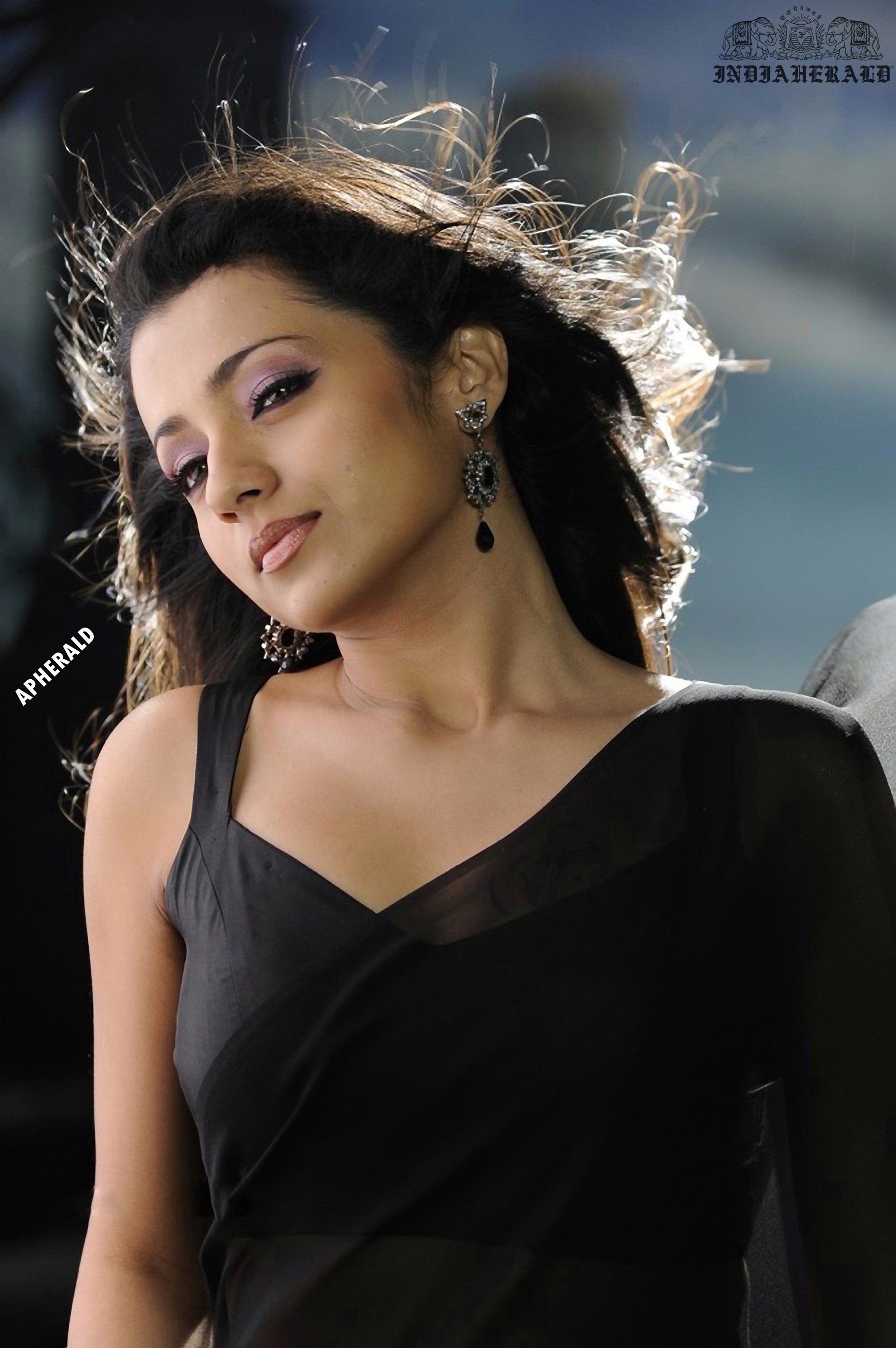 Trisha tempts our mood by exposing her navel and waist in Black transparent saree