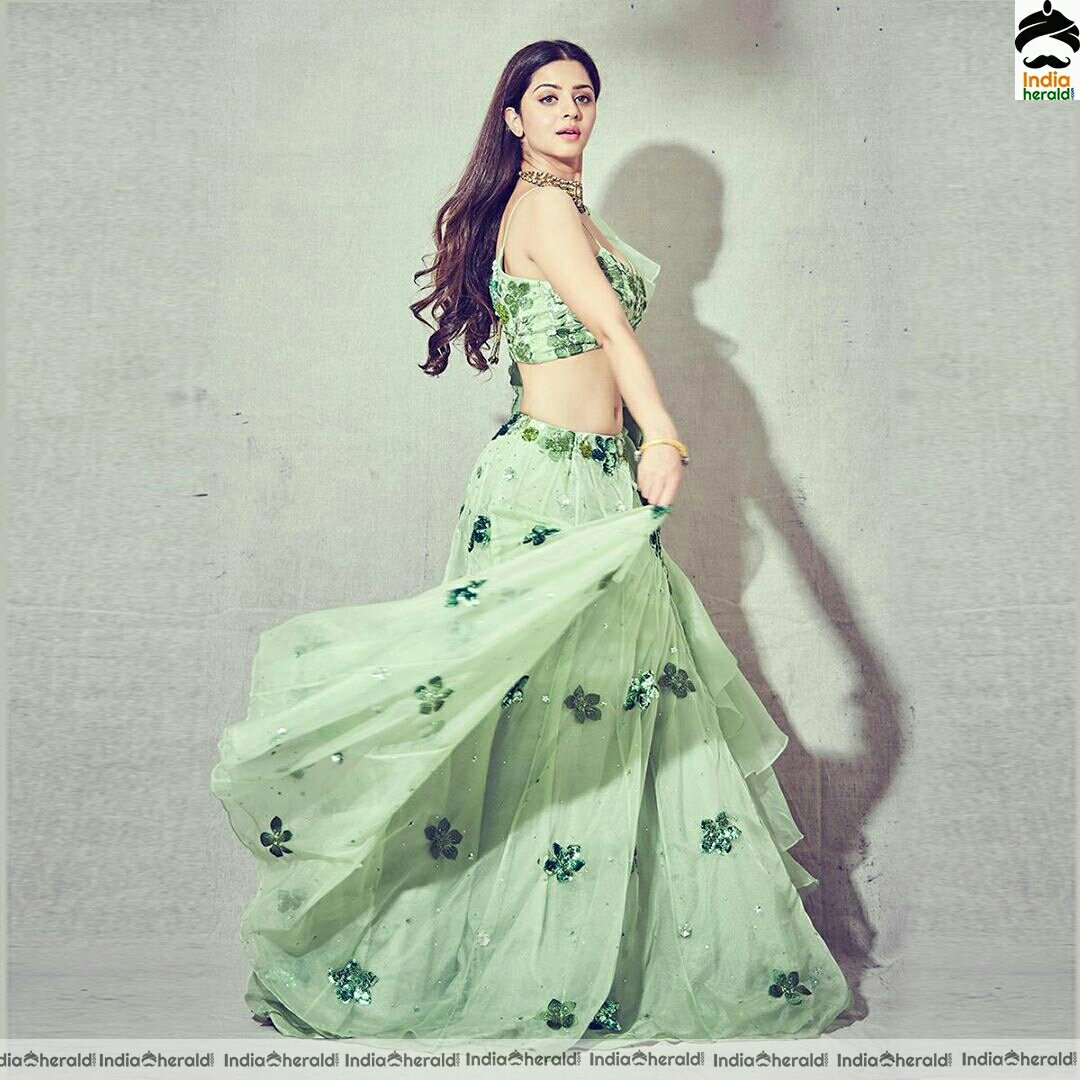 Vedika shows her slim waist in Green choli