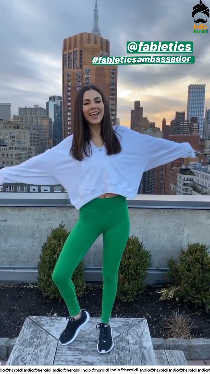 Victoria Justice shows off her thin pins as she films her newest