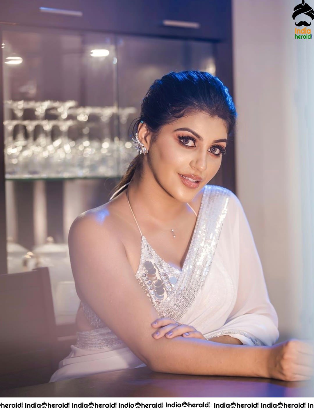 Yaashika Aanand Latest Hot in White Transparent Saree