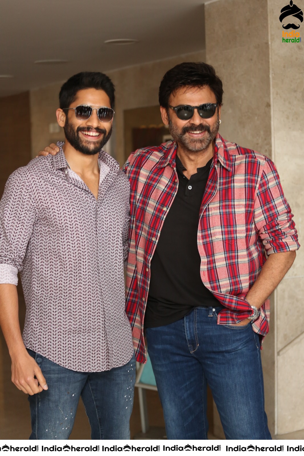 Actors Naga Chaitanya and Venkatesh Seen Together at Venky Mama Meet Set 2