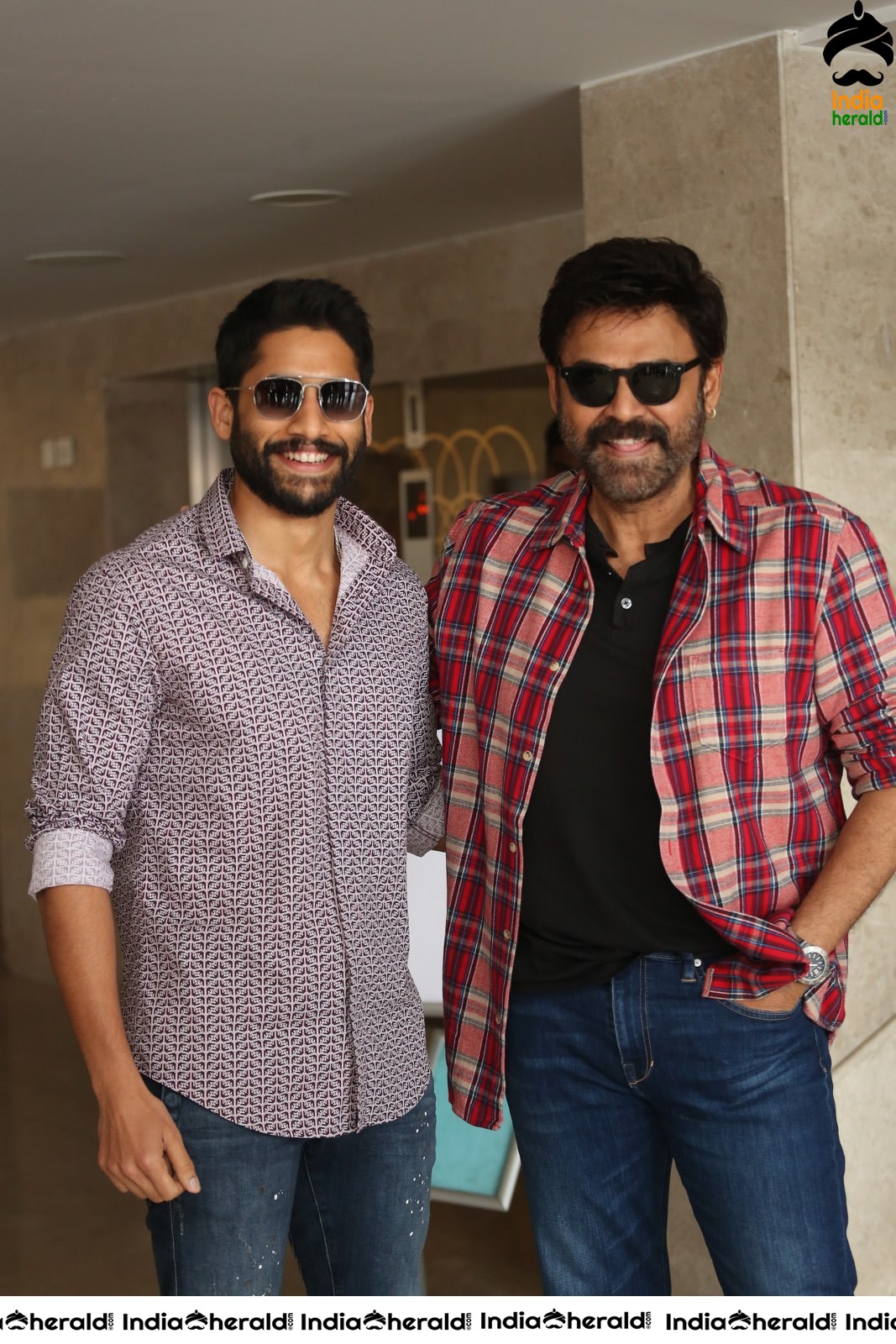 Actors Naga Chaitanya and Venkatesh Seen Together at Venky Mama Meet Set 2