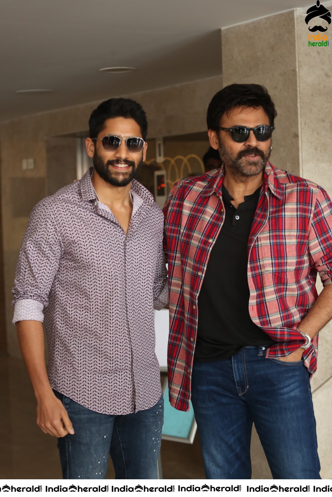 Actors Naga Chaitanya and Venkatesh Seen Together at Venky Mama Meet Set 2