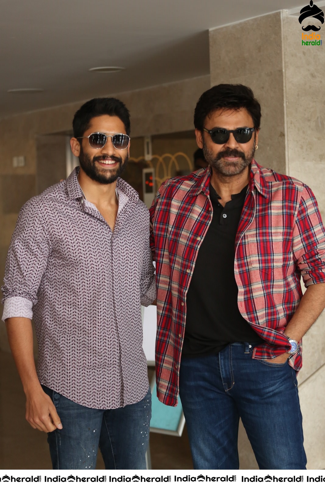 Actors Naga Chaitanya and Venkatesh Seen Together at Venky Mama Meet Set 2