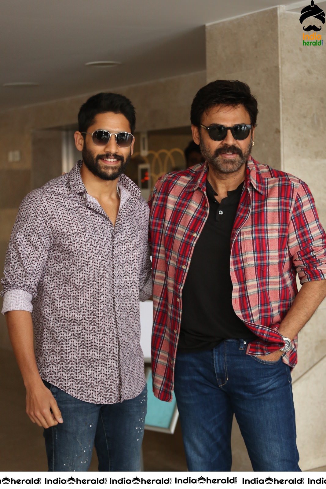 Actors Naga Chaitanya and Venkatesh Seen Together at Venky Mama Meet Set 2