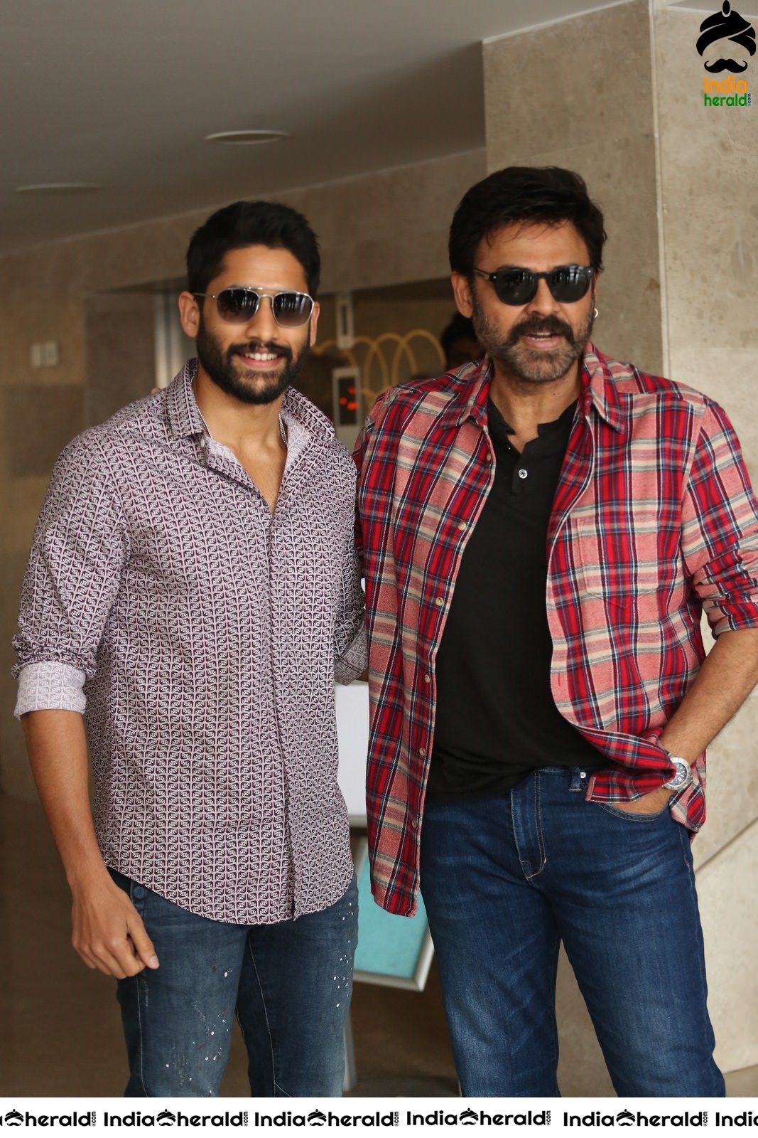 Actors Naga Chaitanya and Venkatesh Seen Together at Venky Mama Meet Set 2