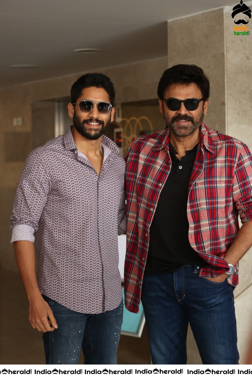 Actors Naga Chaitanya and Venkatesh Seen Together at Venky Mama Meet Set 2