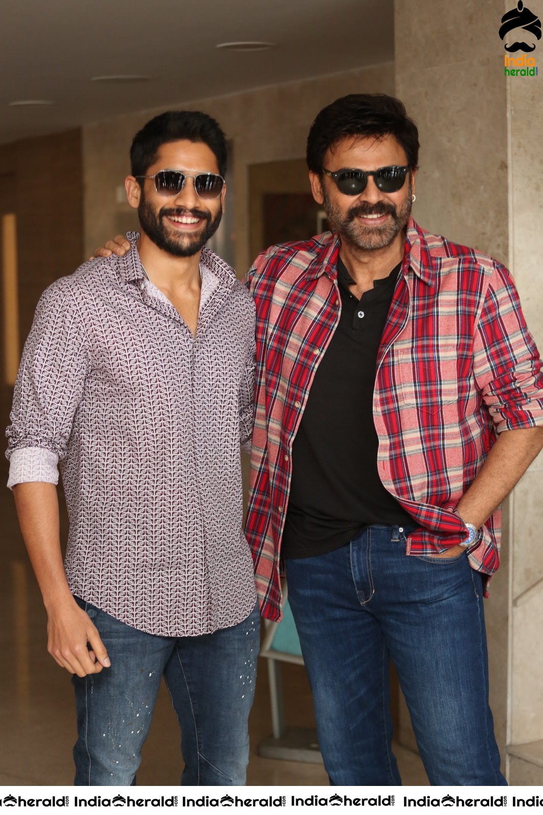 Actors Naga Chaitanya and Venkatesh Seen Together at Venky Mama Meet Set 2