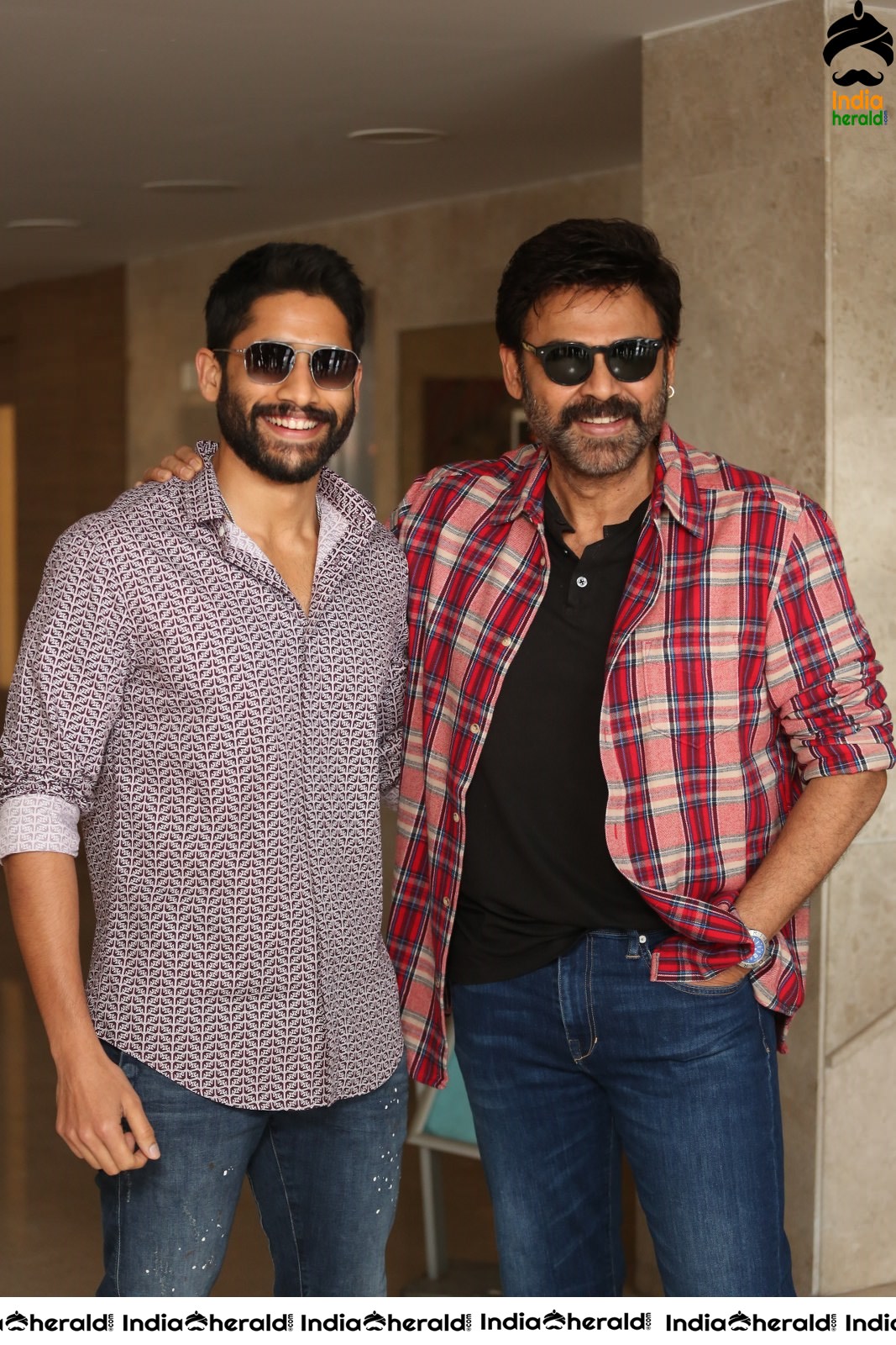 Actors Naga Chaitanya and Venkatesh Seen Together at Venky Mama Meet Set 2