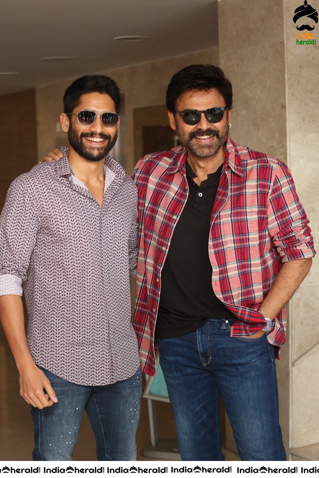 Actors Naga Chaitanya and Venkatesh Seen Together at Venky Mama Meet Set 2