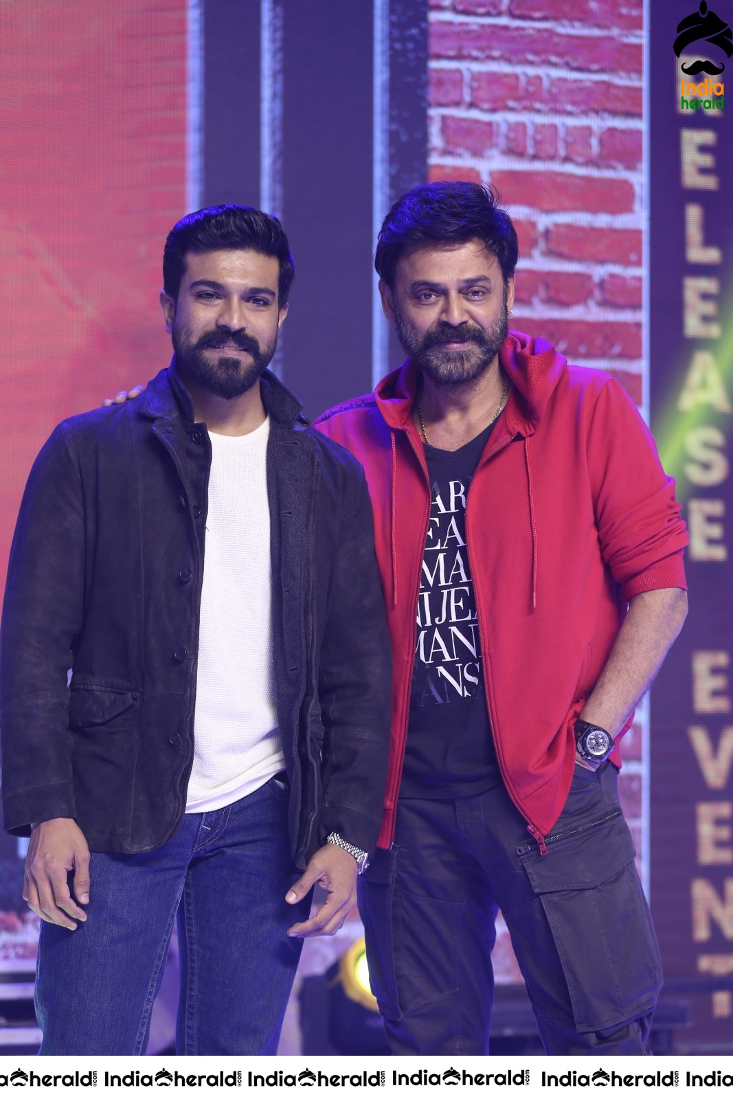 Actors Ram Charan and Venkatesh Seen Together On the Stage Set 1