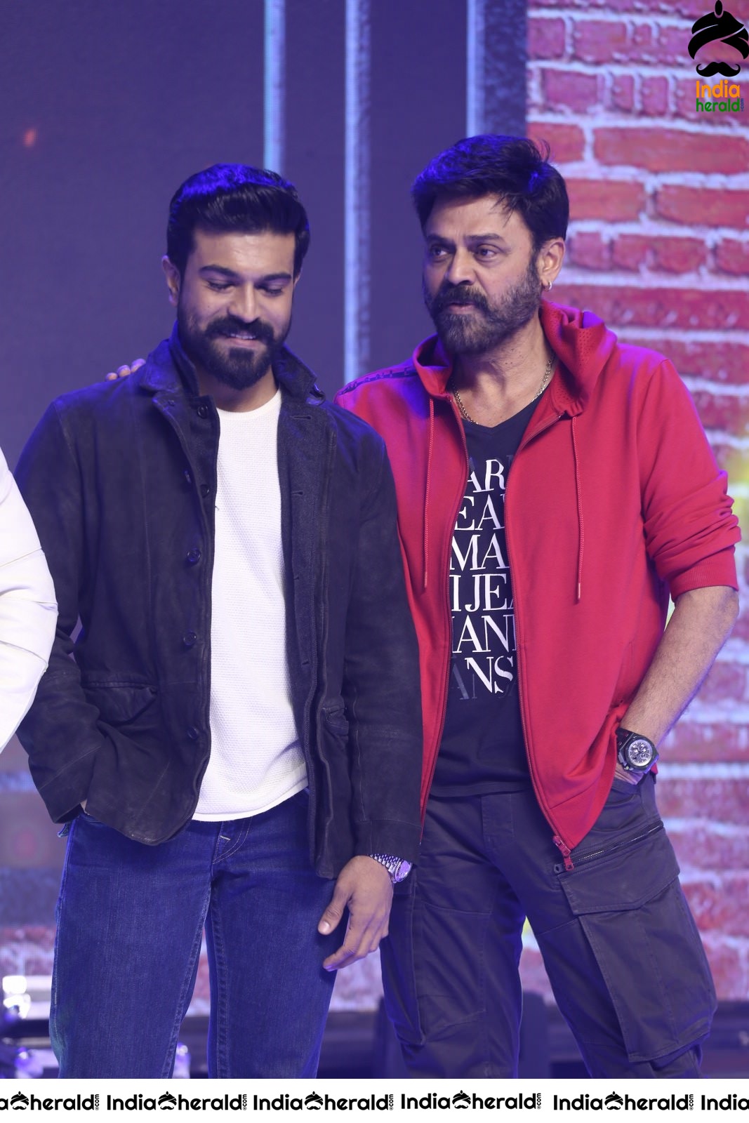 Actors Ram Charan and Venkatesh Seen Together On the Stage Set 1