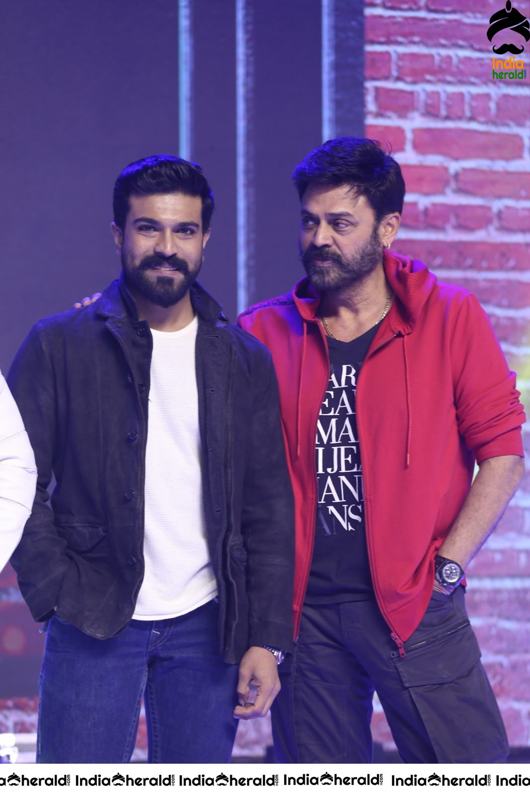 Actors Ram Charan and Venkatesh Seen Together On the Stage Set 1