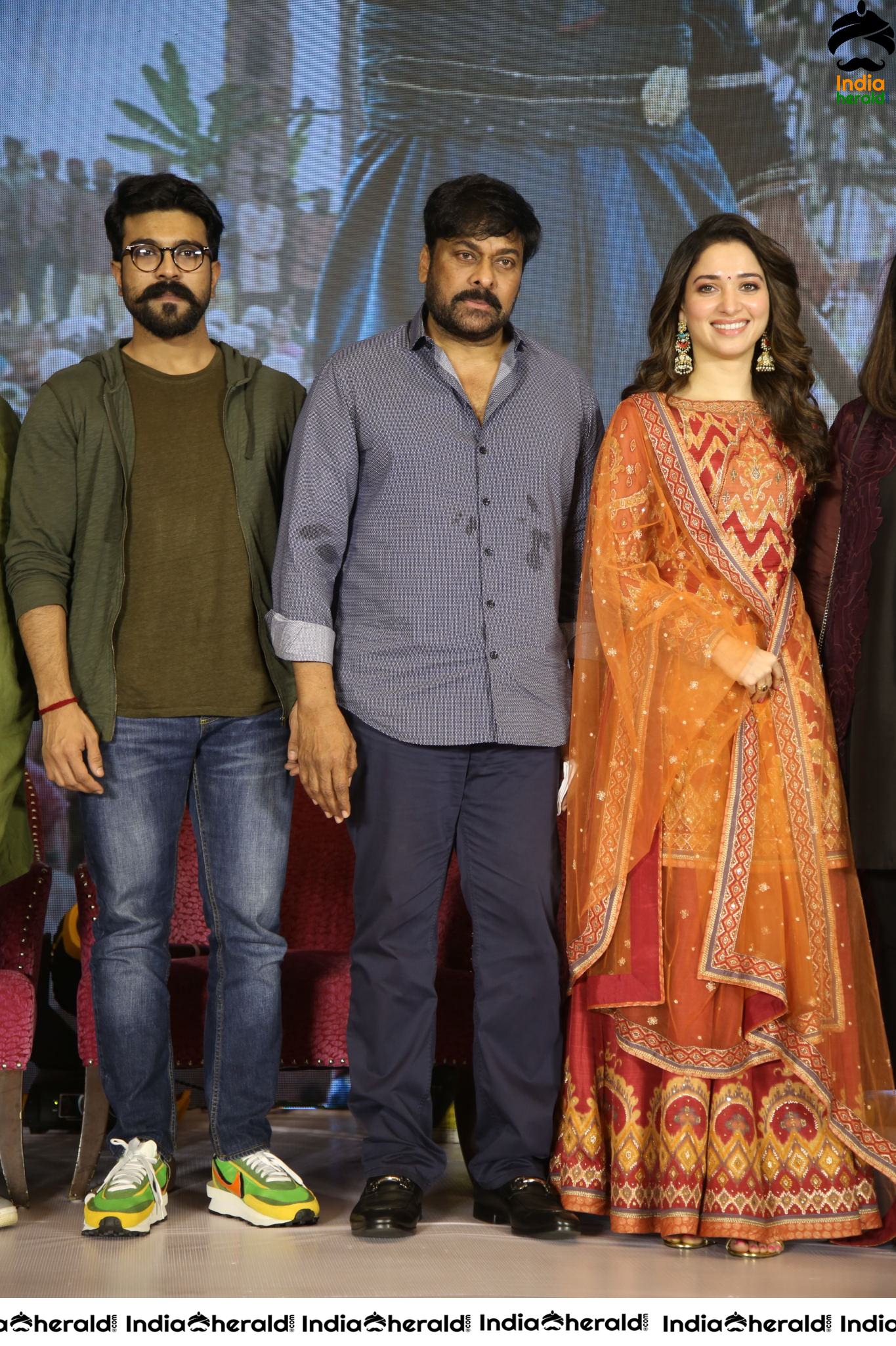 Chiranjeevi Tamanna and Ram Charan from the stage of Sye Raa Thank You Meet Set 4