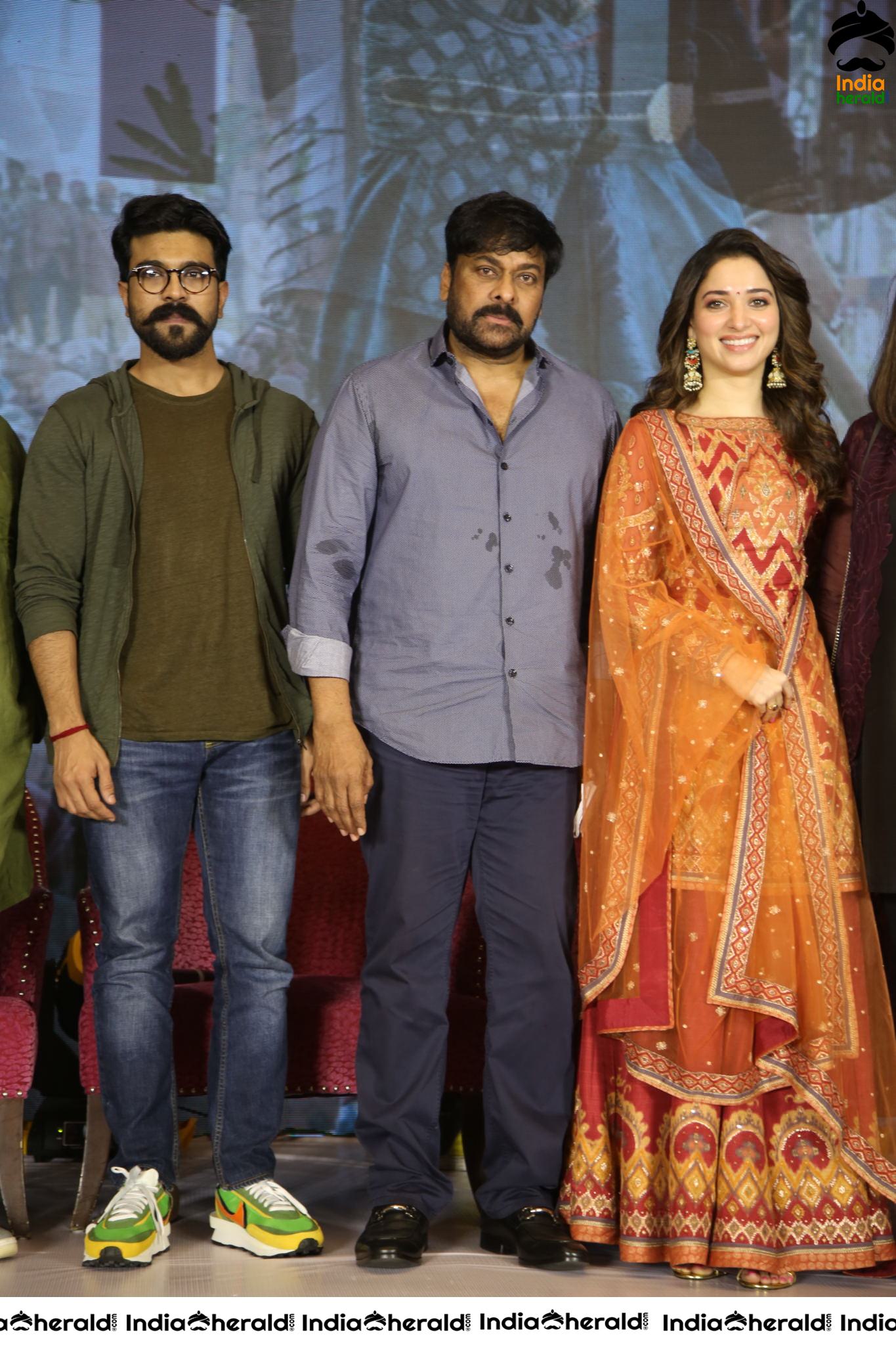 Chiranjeevi Tamanna and Ram Charan from the stage of Sye Raa Thank You Meet Set 4