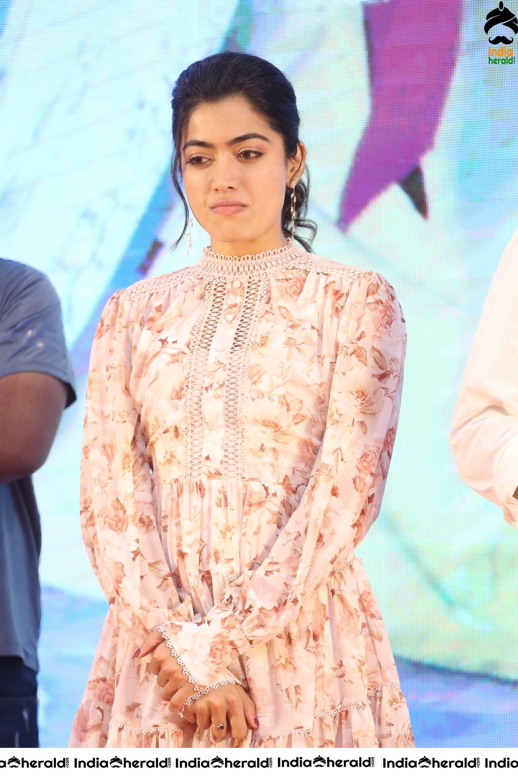 Hot Rashmika Mandanna Thigh Show with Nithiin at Bheesma Throwback Event Photos Set 8