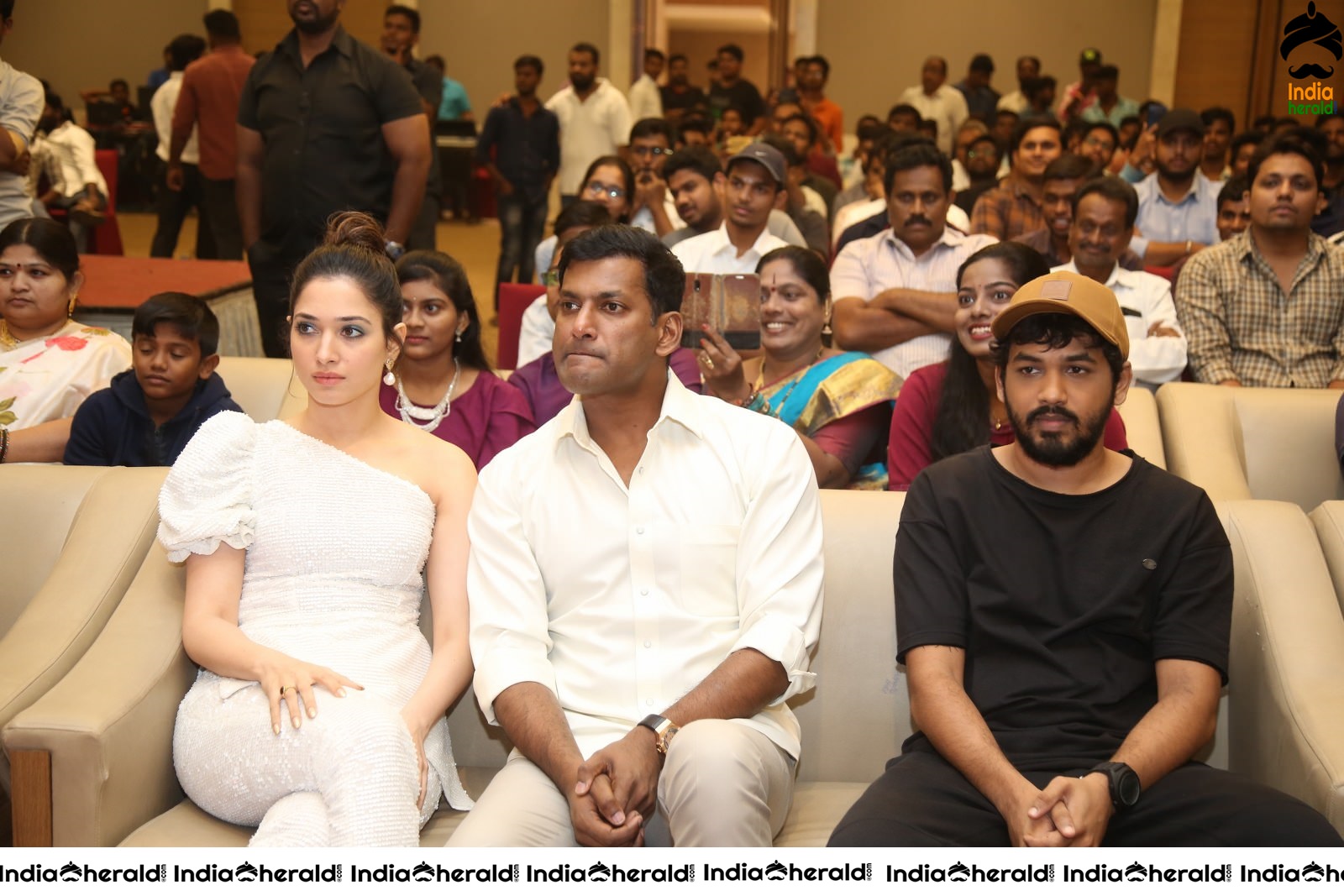 Hot Tamannaah in White close with Vishal at Action Throwback Event Set 2