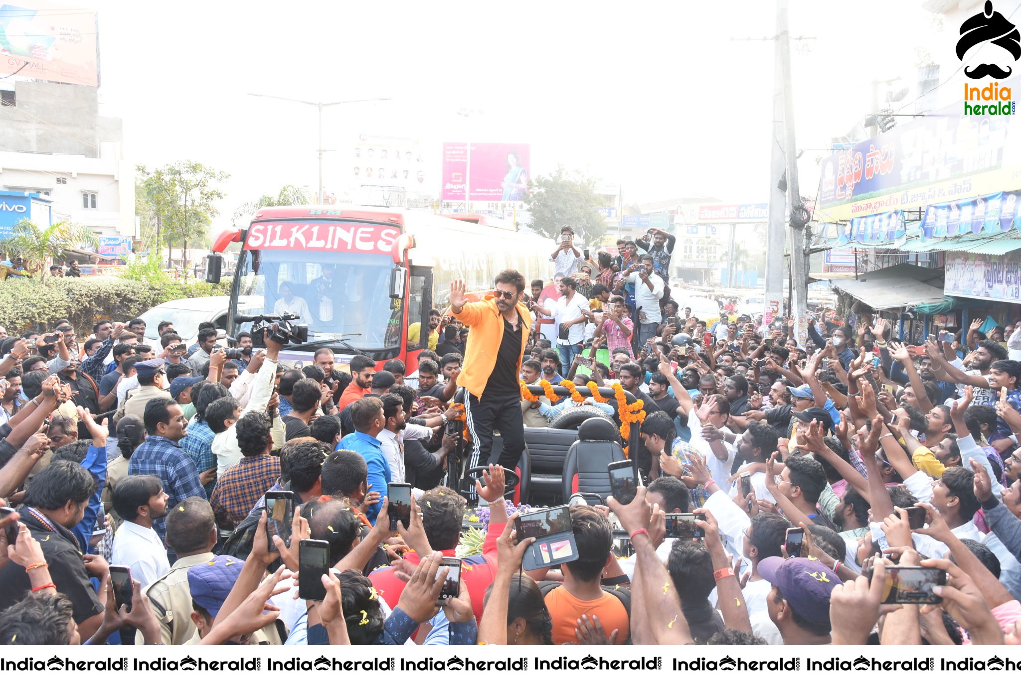 Huge Crowd at Venky Mama Pre Release Event in Khammam Set 1