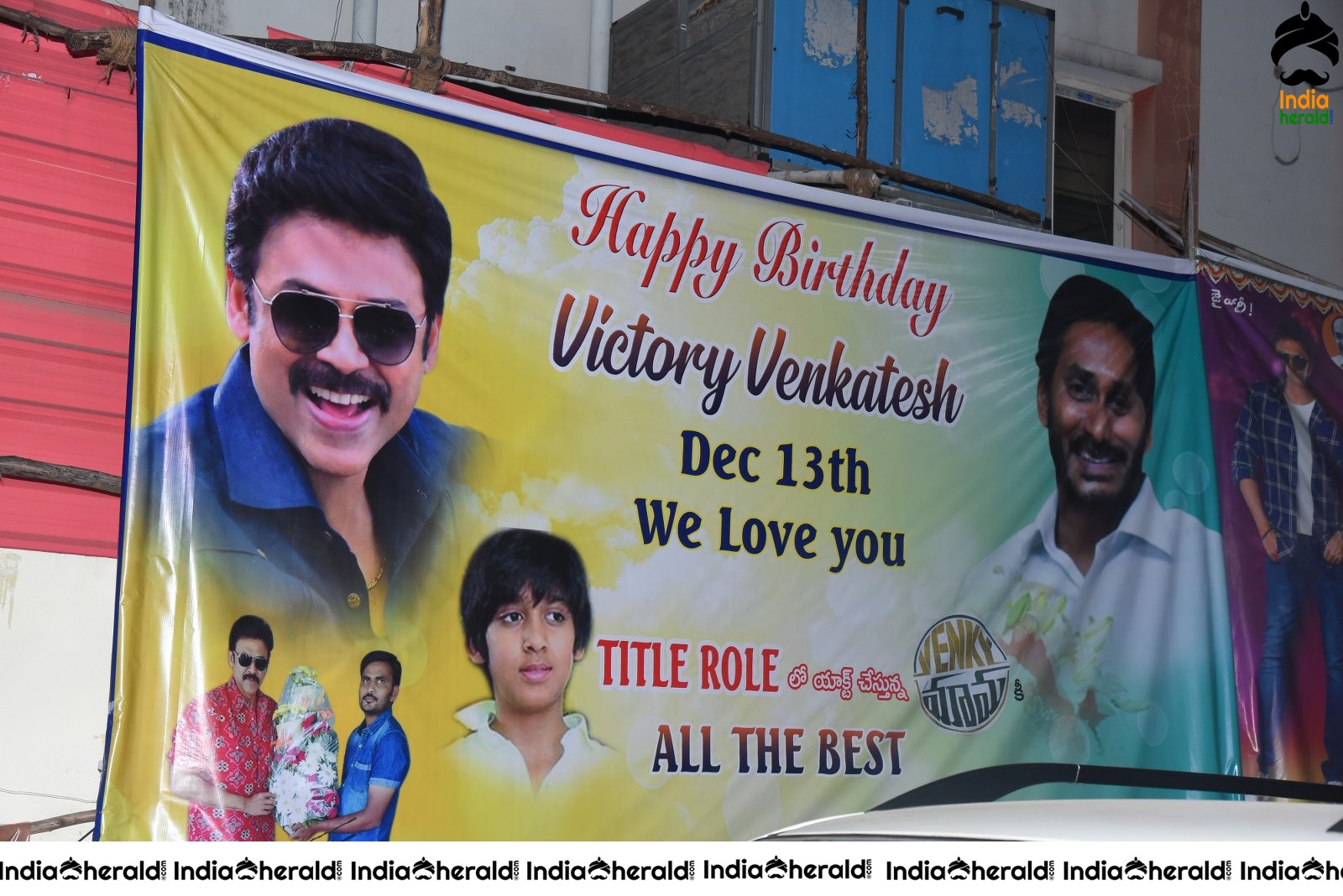 Huge Hoardings and Crackers Bursted for welcoming Venky Mama Team to Devi Theater Set 1