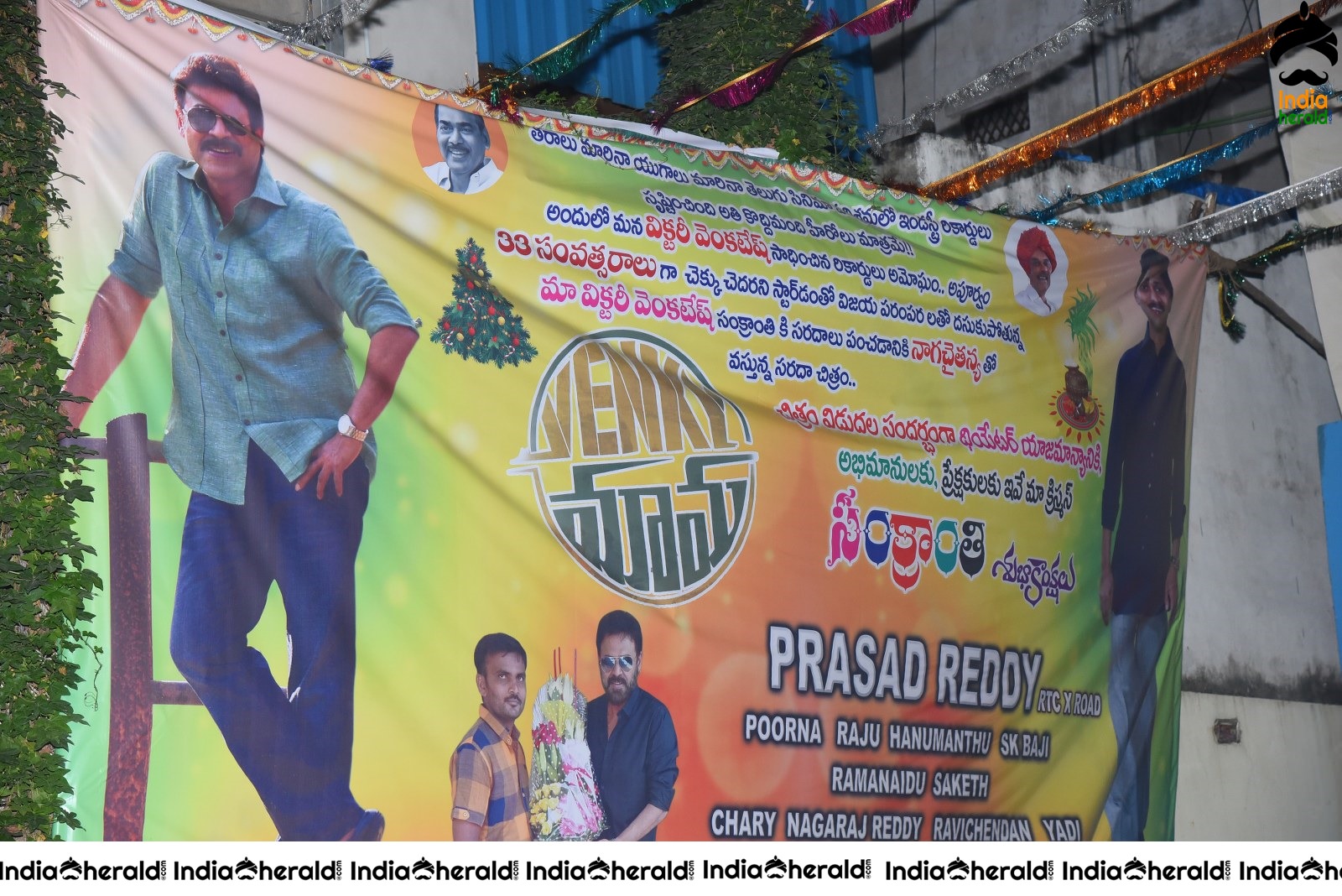 Huge Hoardings and Crackers Bursted for welcoming Venky Mama Team to Devi Theater Set 2