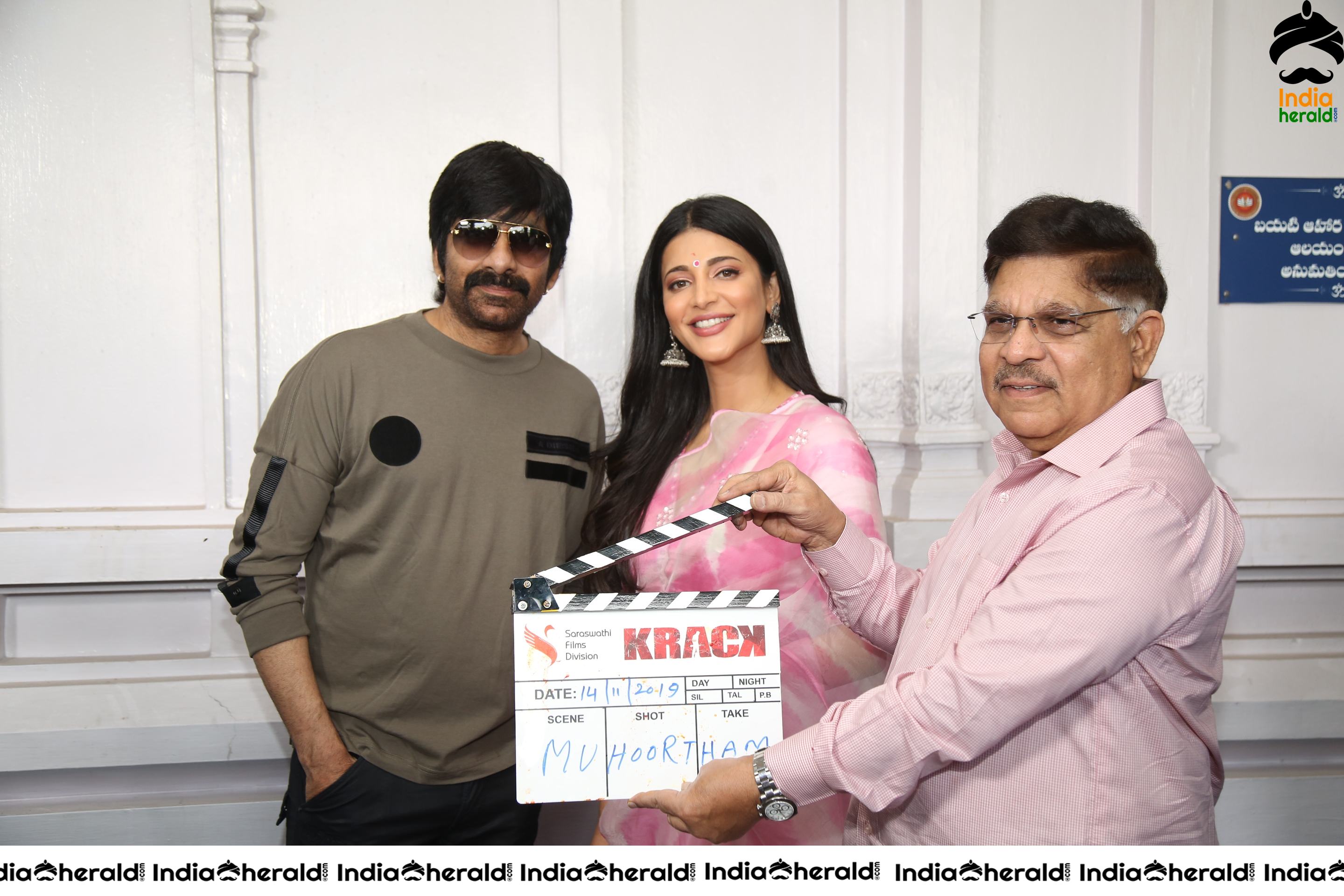 Latest Hot HD Photos of Shruti Haasan in Pink Saree at Krack Movie Launch