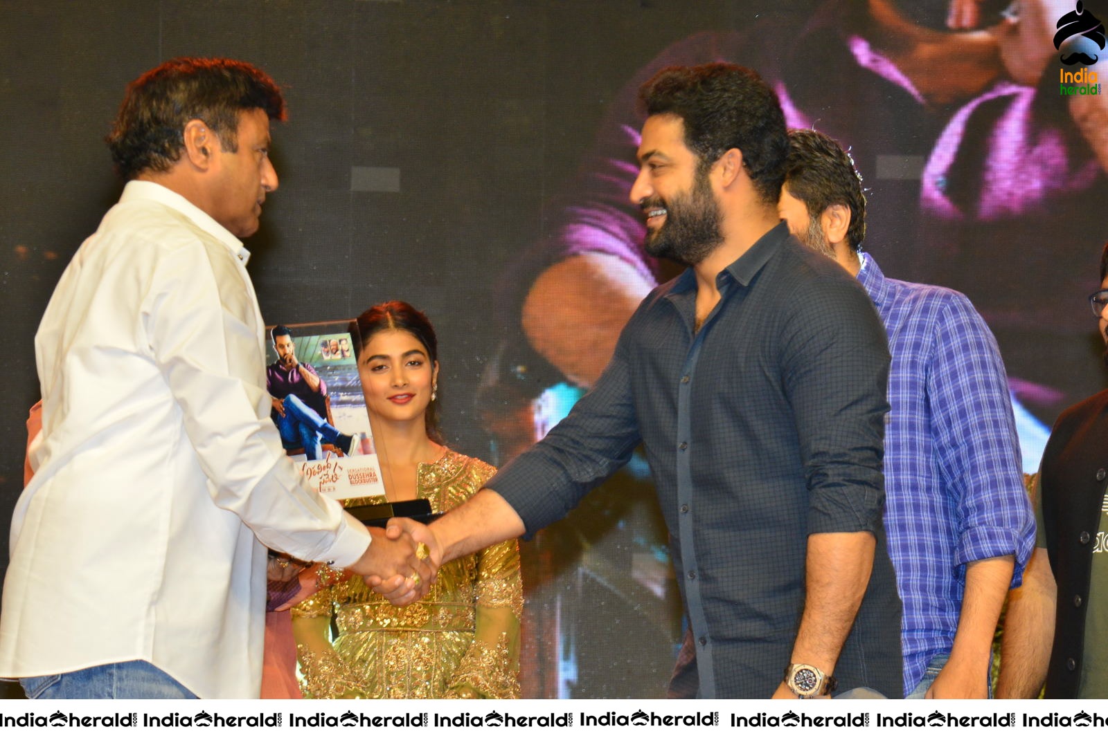 Pooja Hegde and Junior NTR from Aravinda Sametha Success Event Throwback Photos Set 3