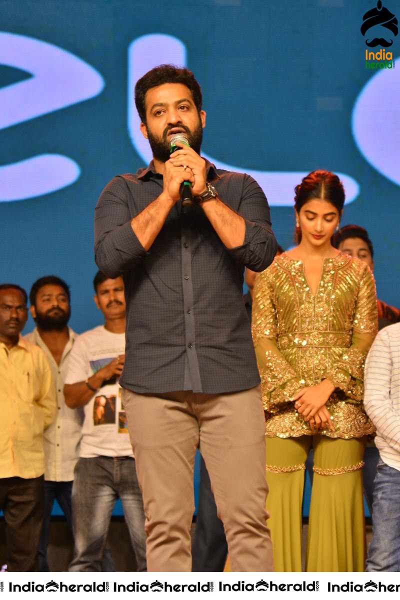 Pooja Hegde and Junior NTR from Aravinda Sametha Success Event Throwback Photos Set 5