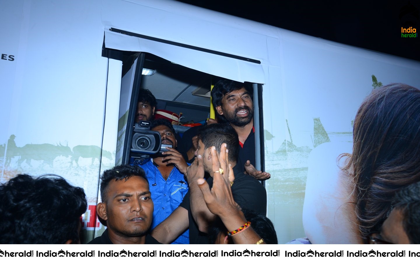 Pratiroju Pandagey Movie Team Bus tour at Tanuku Set 2