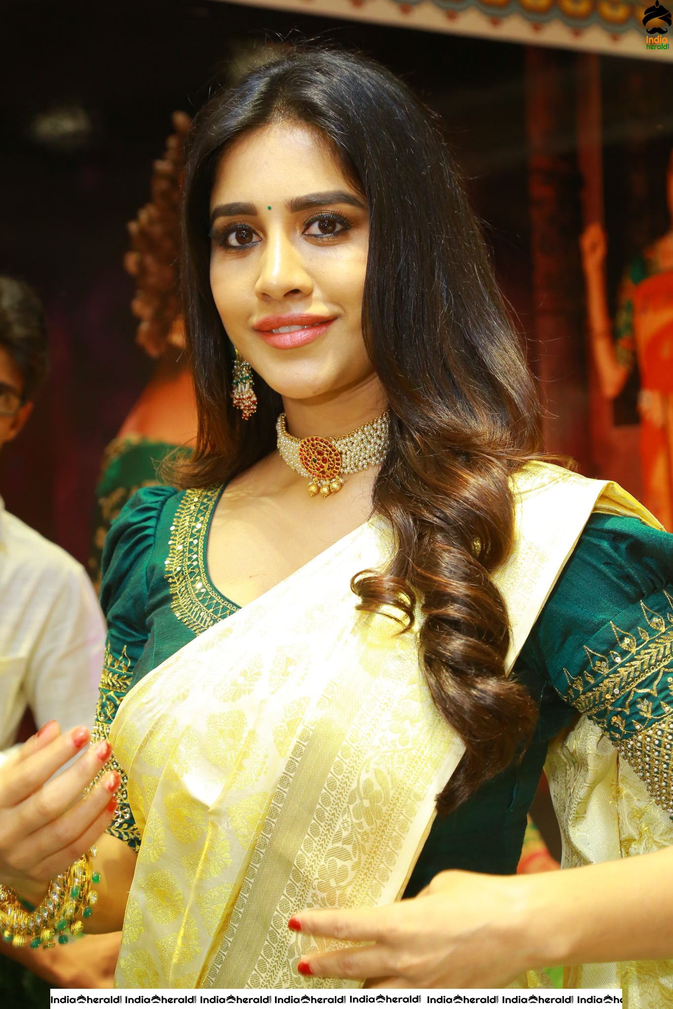 Pretty Nabha Natesh in Saree Launches Sri Kanchi Alankar Silks at Saroornagar Set 1