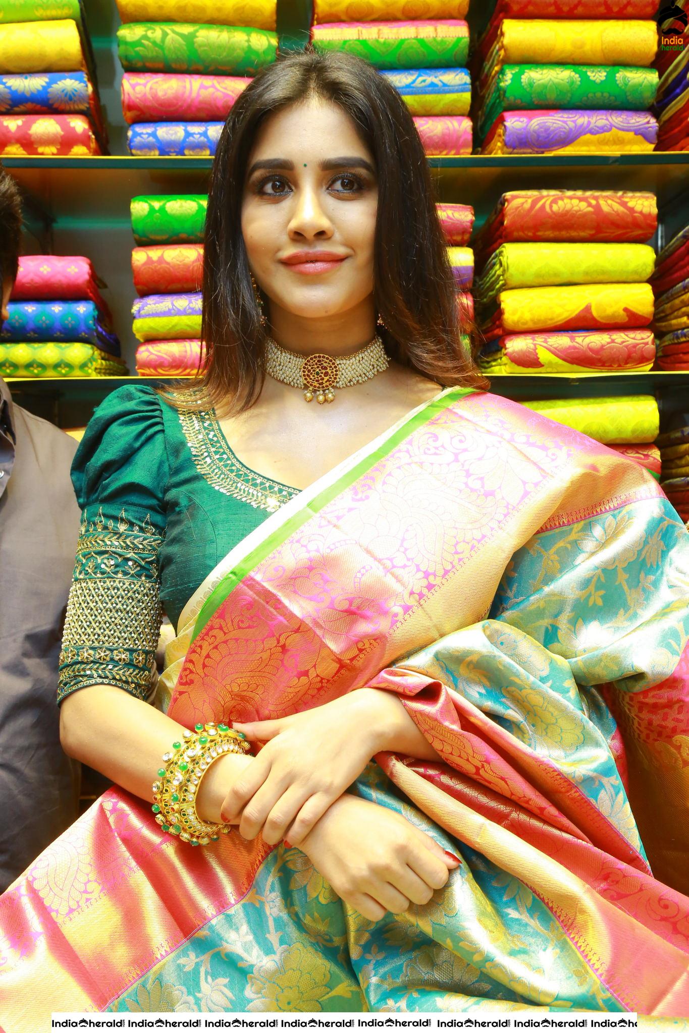 Pretty Nabha Natesh in Saree Launches Sri Kanchi Alankar Silks at Saroornagar Set 1