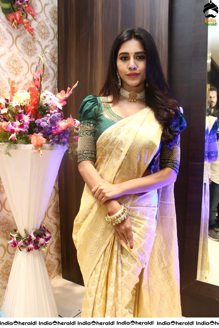Pretty Nabha Natesh in Saree Launches Sri Kanchi Alankar Silks at Saroornagar Set 1