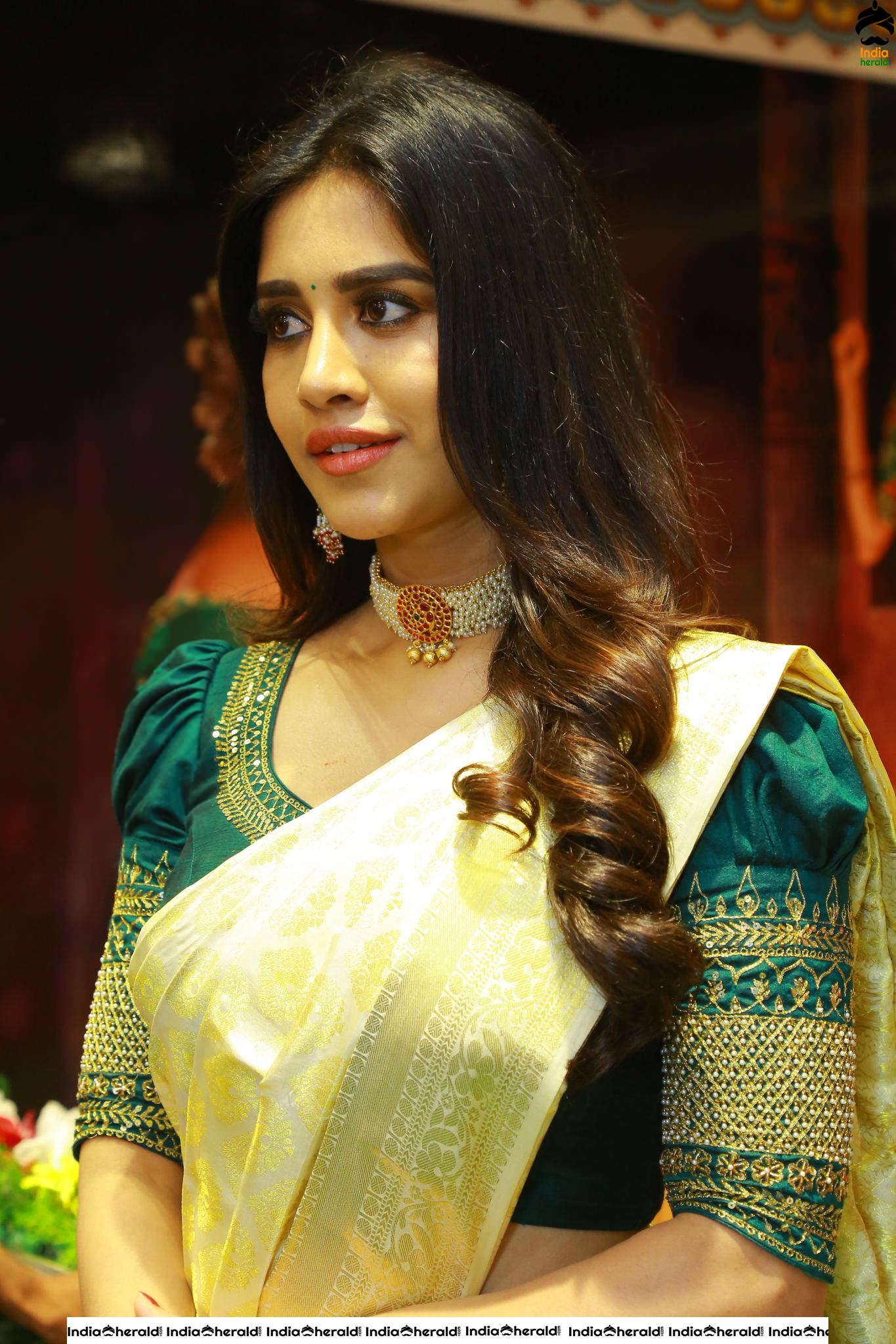 Pretty Nabha Natesh in Saree Launches Sri Kanchi Alankar Silks at Saroornagar Set 1