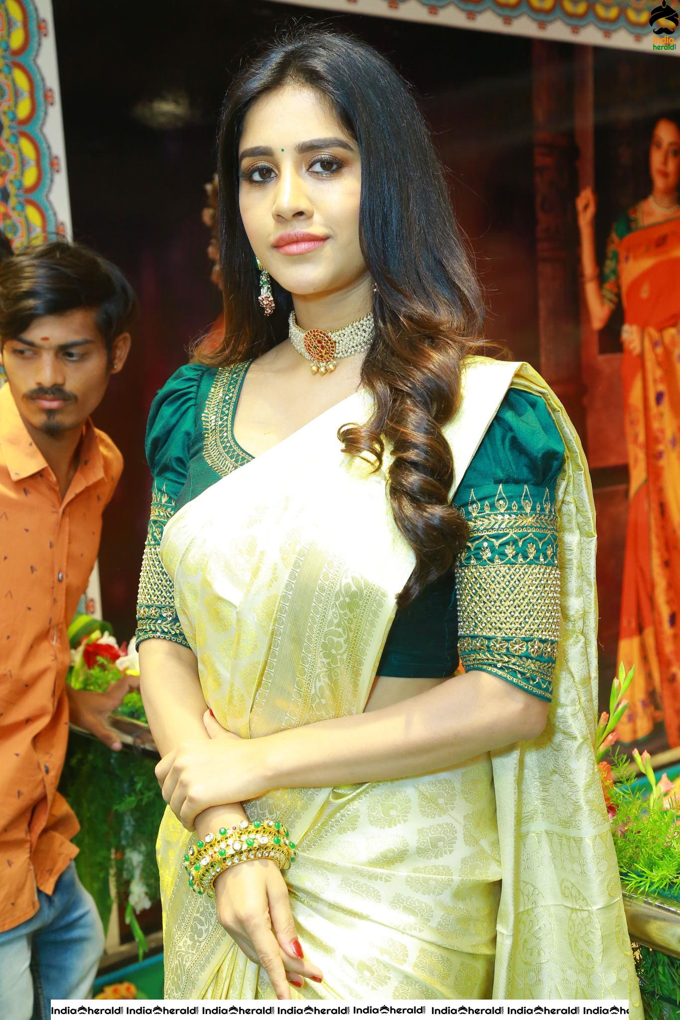 Pretty Nabha Natesh in Saree Launches Sri Kanchi Alankar Silks at Saroornagar Set 1