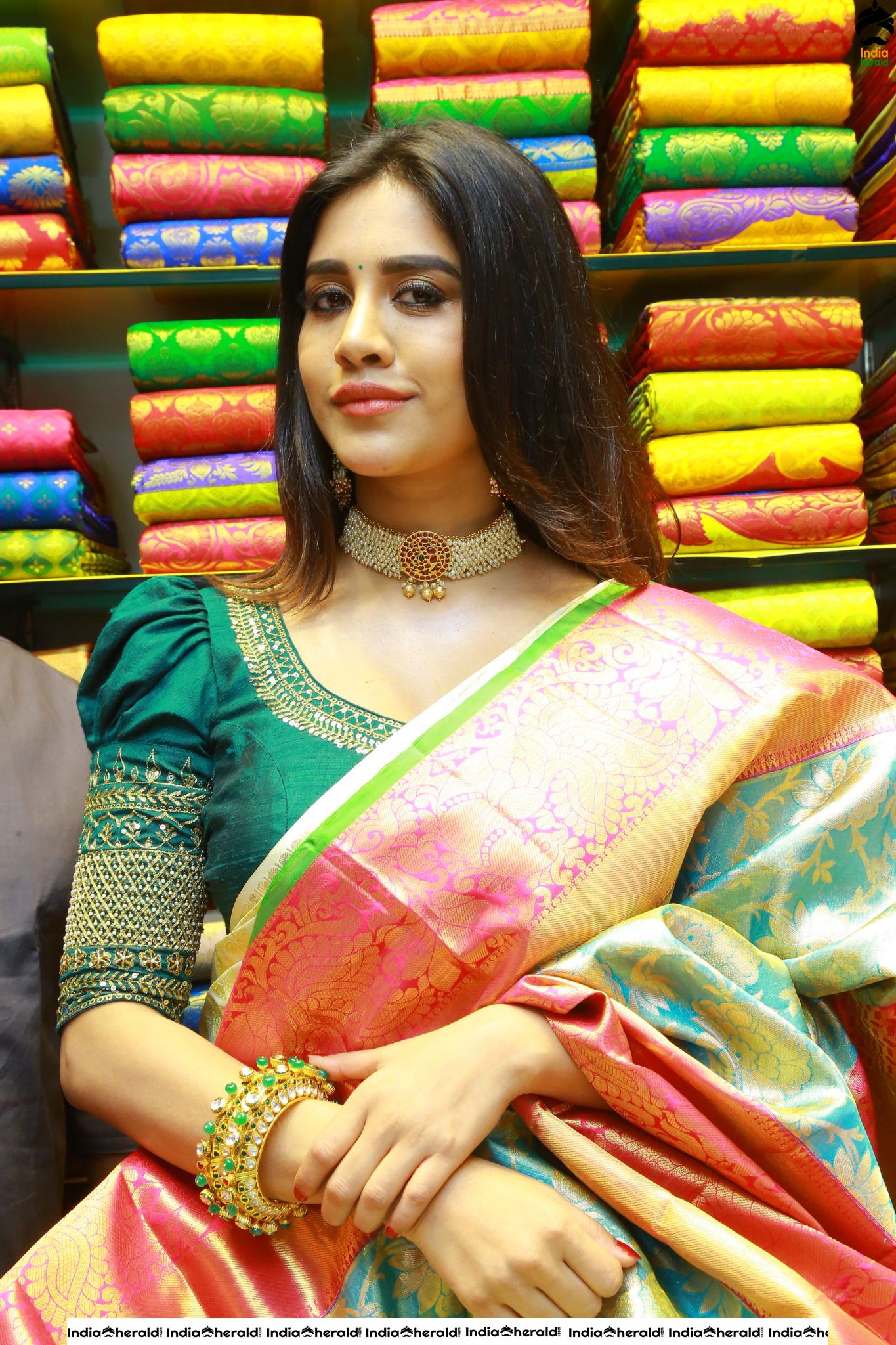 Pretty Nabha Natesh in Saree Launches Sri Kanchi Alankar Silks at Saroornagar Set 1