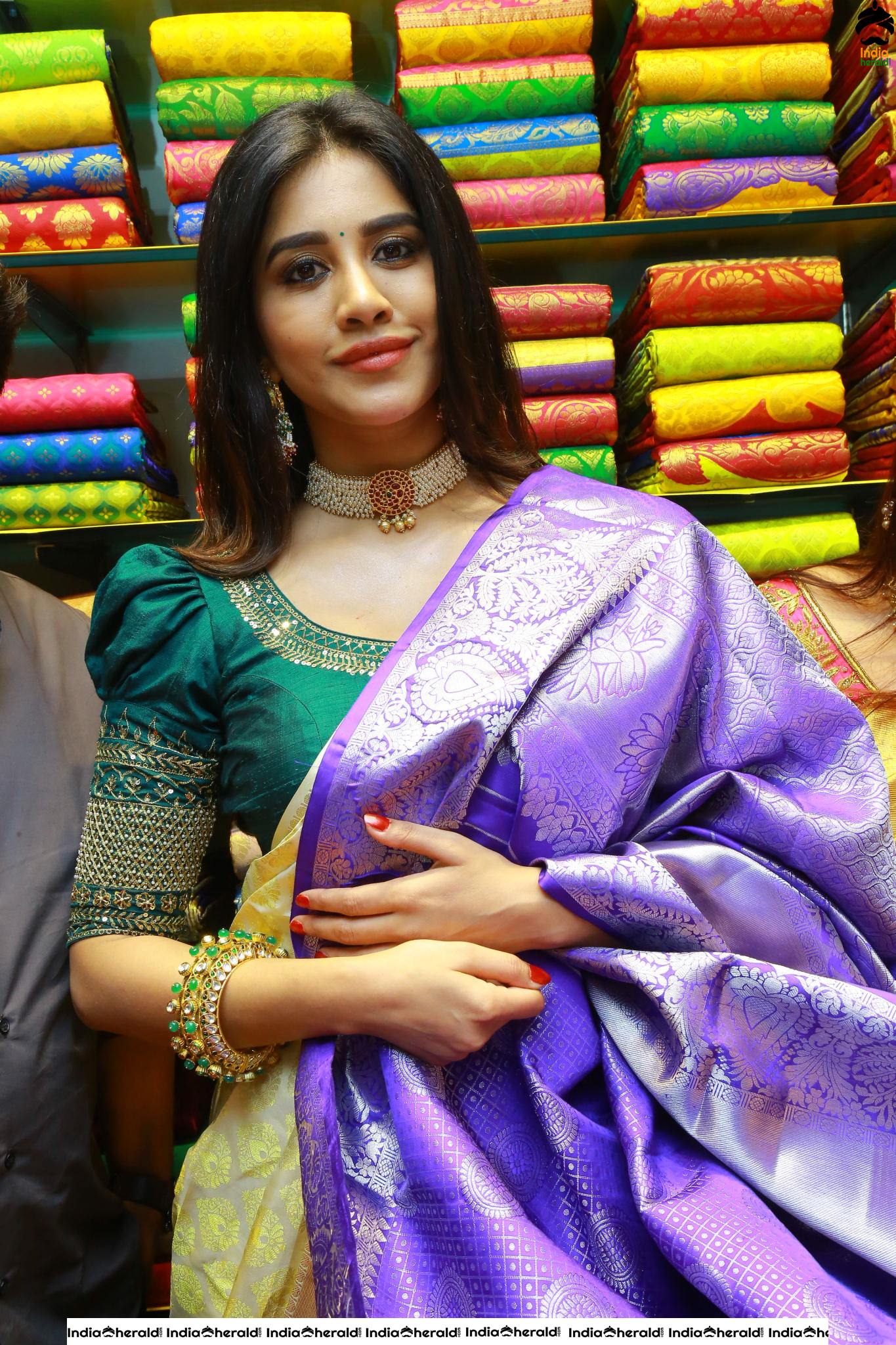 Pretty Nabha Natesh in Saree Launches Sri Kanchi Alankar Silks at Saroornagar Set 1