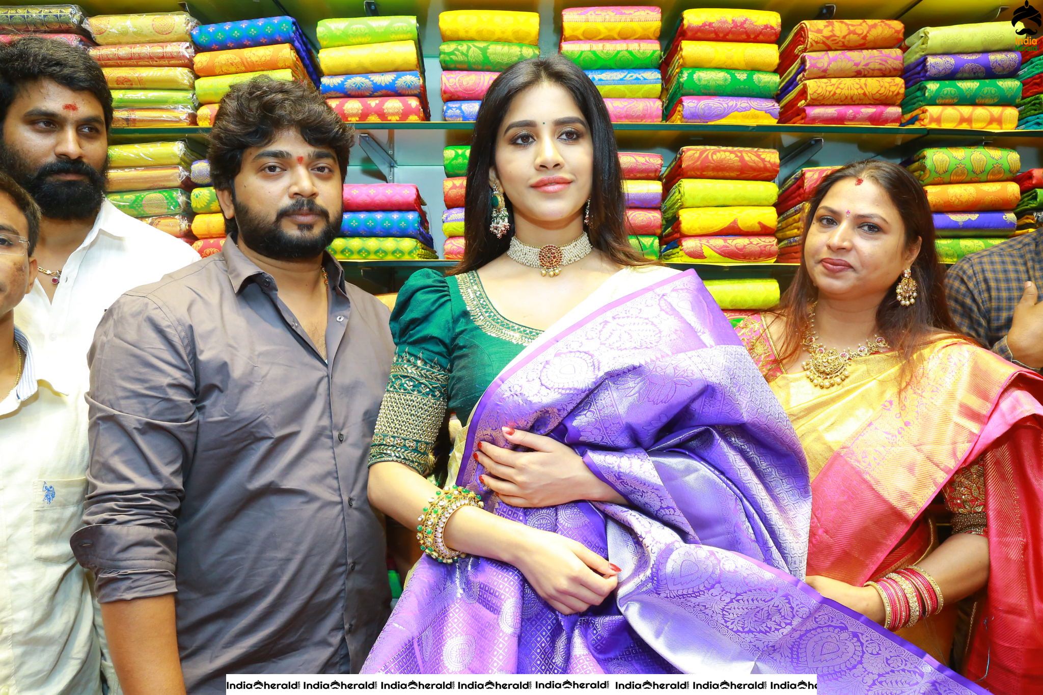 Pretty Nabha Natesh in Saree Launches Sri Kanchi Alankar Silks at Saroornagar Set 1