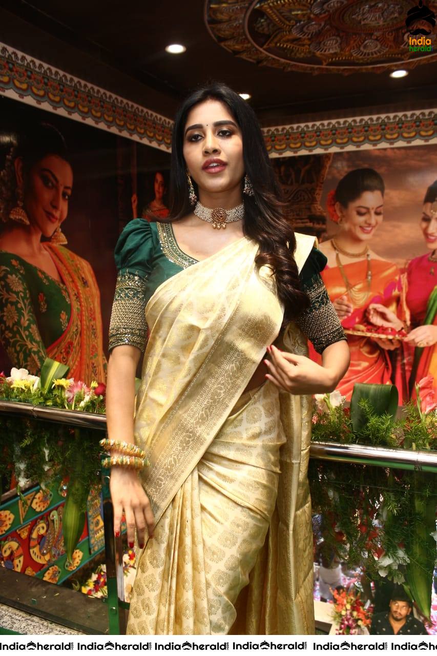 Pretty Nabha Natesh in Saree Launches Sri Kanchi Alankar Silks at Saroornagar Set 2