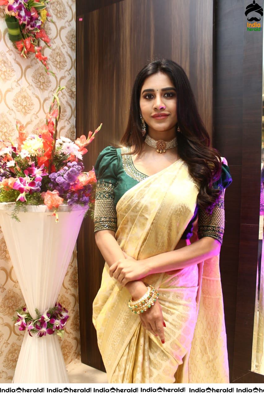 Pretty Nabha Natesh in Saree Launches Sri Kanchi Alankar Silks at Saroornagar Set 2