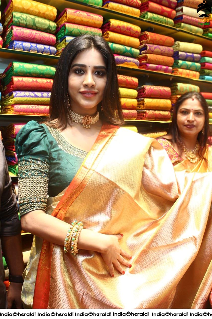Pretty Nabha Natesh in Saree Launches Sri Kanchi Alankar Silks at Saroornagar Set 2