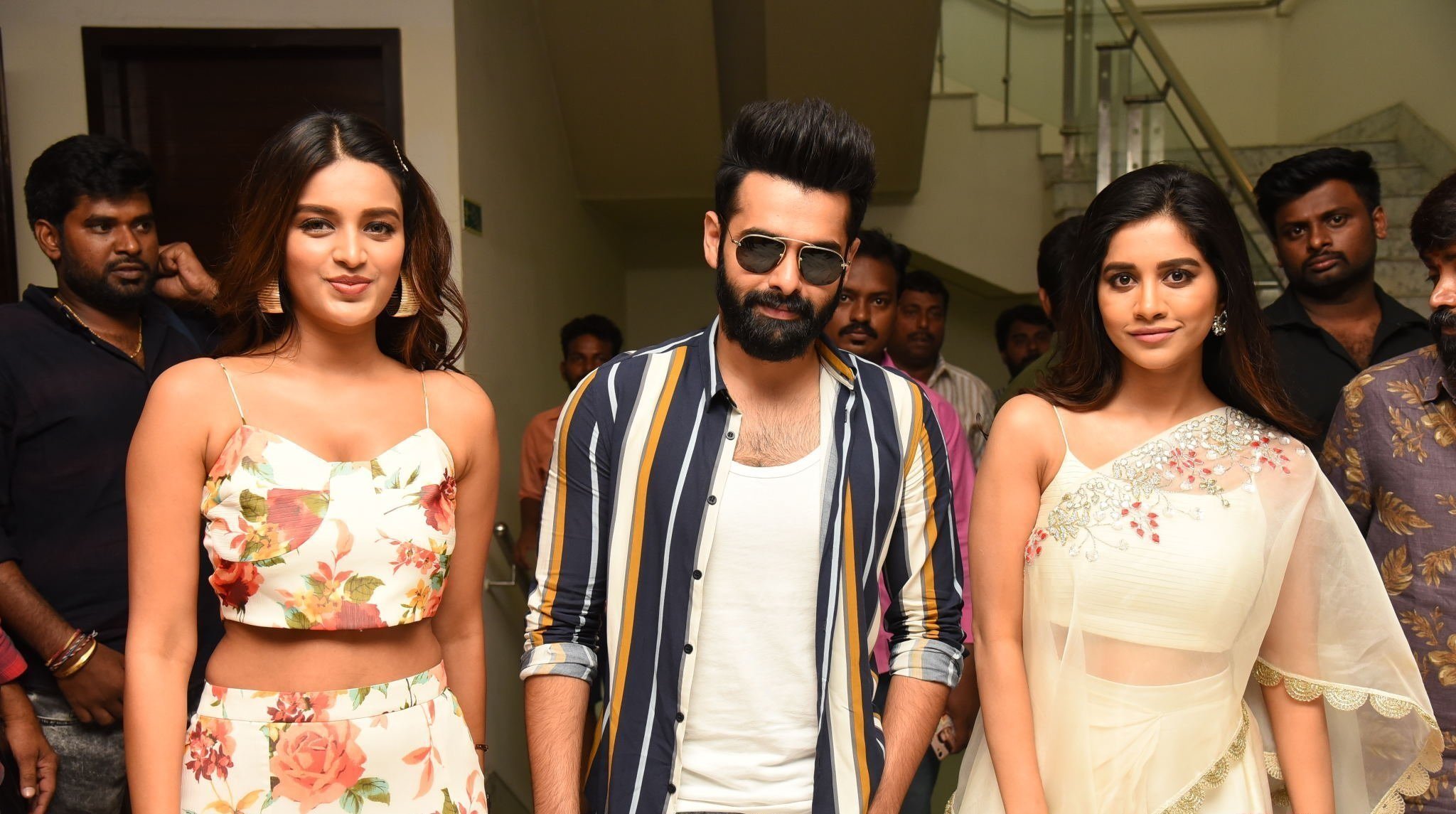 Ram Nidhhi Agerwal And Nabha Natesh At Ismart Shankar Movie Press Meet At Vijayawada