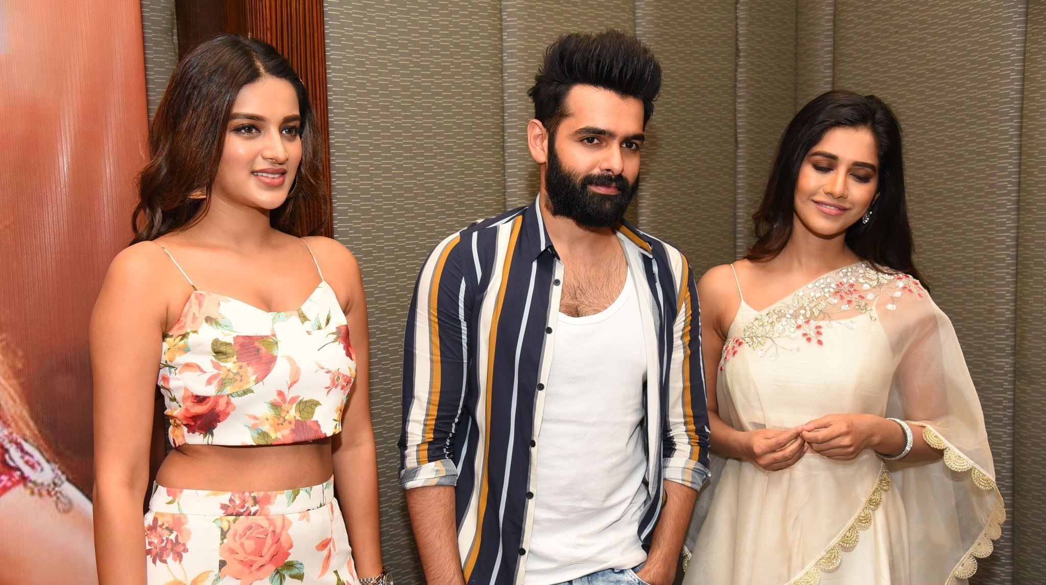 Ram Nidhhi Agerwal And Nabha Natesh At Ismart Shankar Movie Press Meet At Vijayawada