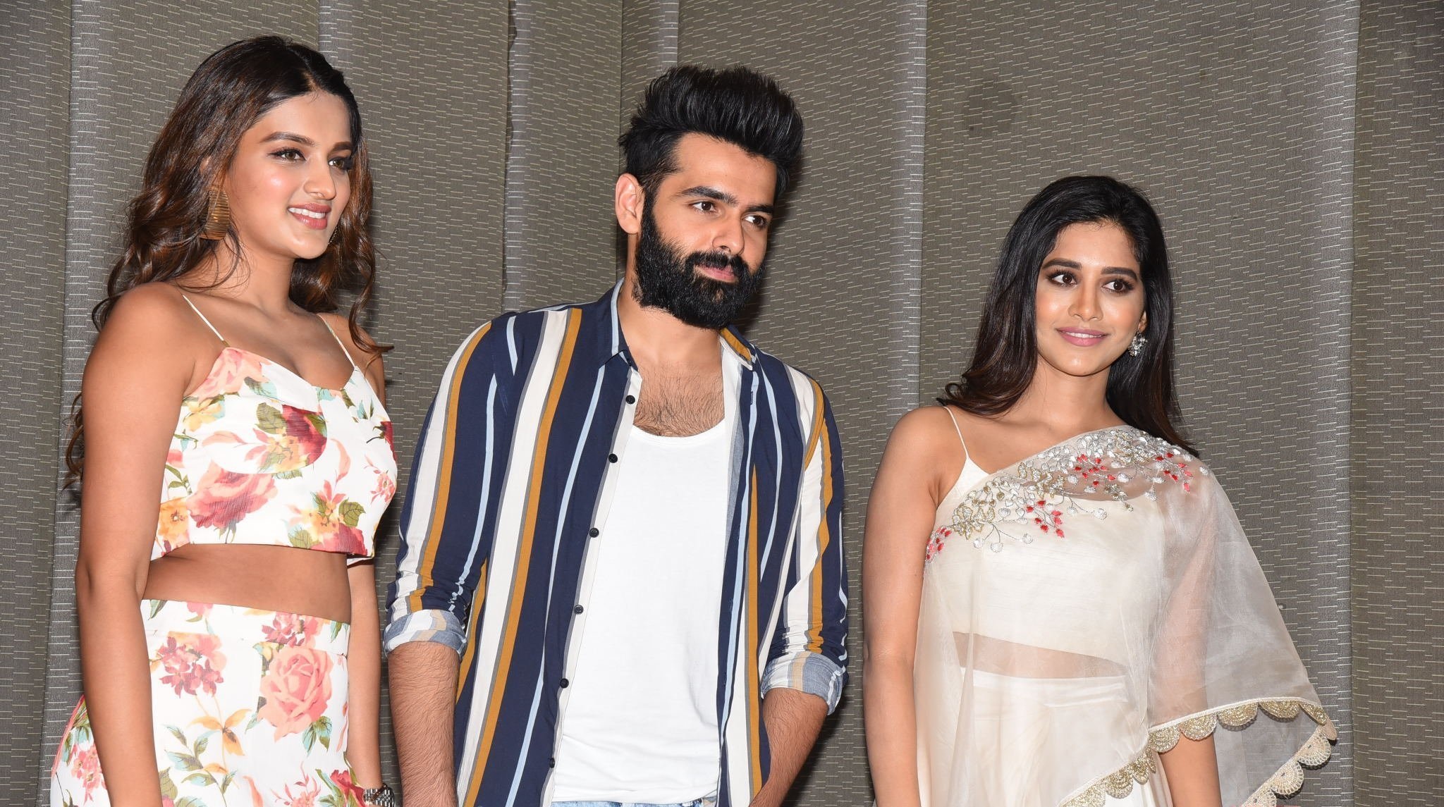 Ram Nidhhi Agerwal And Nabha Natesh At Ismart Shankar Movie Press Meet At Vijayawada