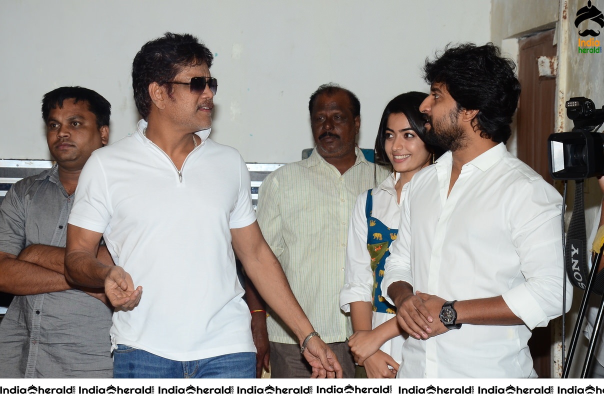 Rashmika with Nani and King Akkineni at Devadas Success Throwback Event Photos Set 1