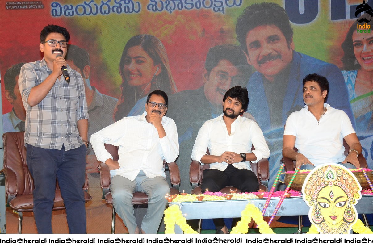 Rashmika with Nani and King Akkineni at Devadas Success Throwback Event Photos Set 2