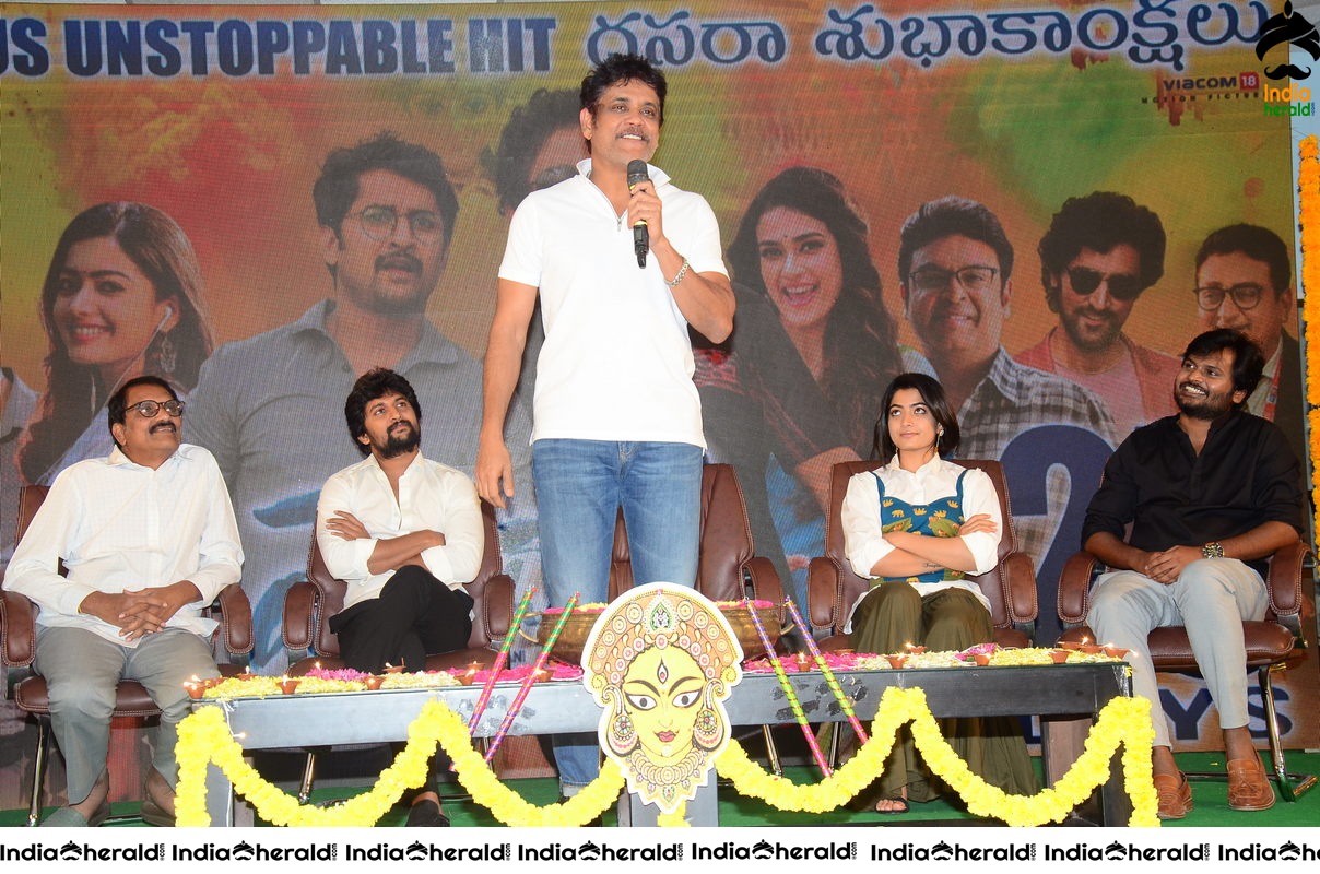 Rashmika with Nani and King Akkineni at Devadas Success Throwback Event Photos Set 3