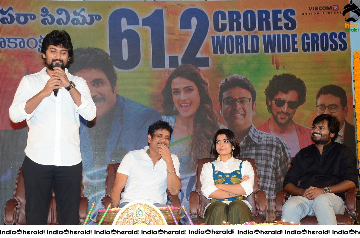 Rashmika with Nani and King Akkineni at Devadas Success Throwback Event Photos Set 3